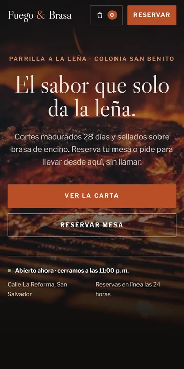La misma demo de restaurante vista en celular
